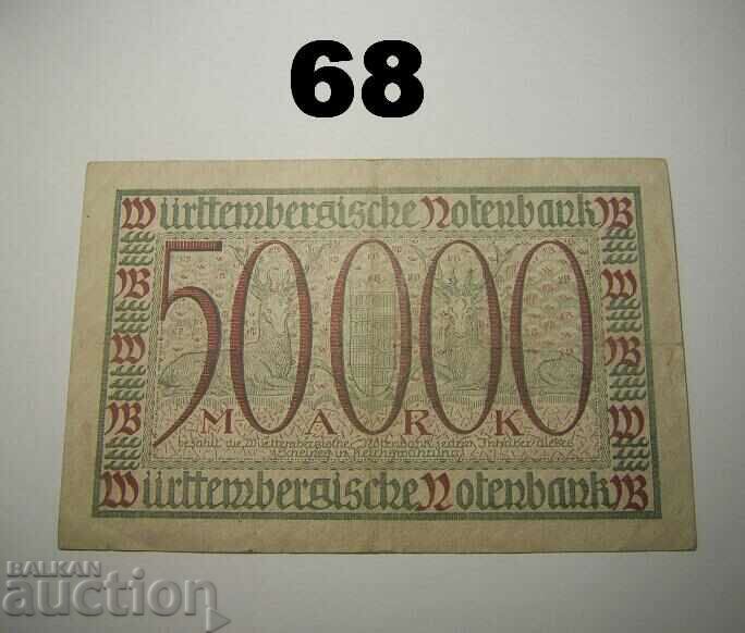 Wurttembergische Notenbank 50000 mark 1923 VF+ Germania