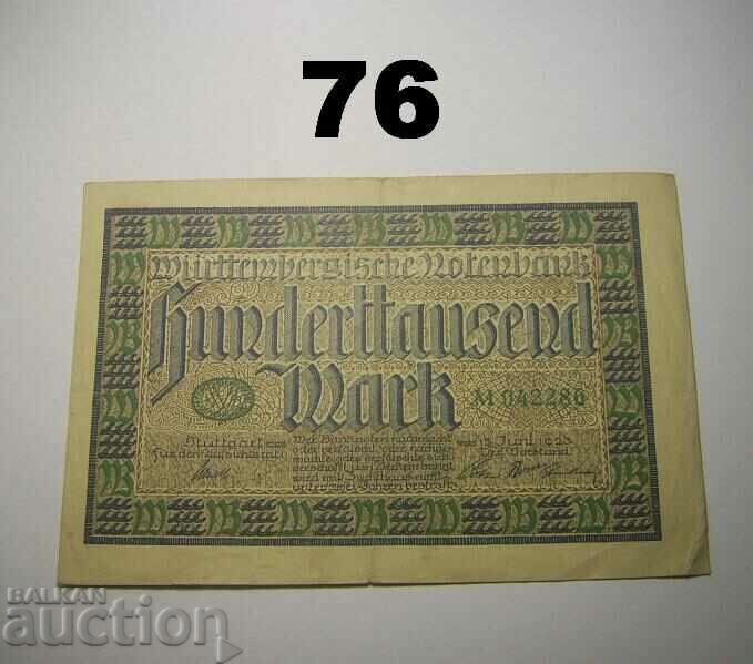 Wurttembergische Notenbank 100000 mark 1923 Germania