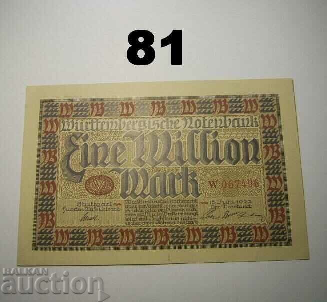 Wurttembergische Notenbank 1 million mark 1923 AU/UNC German