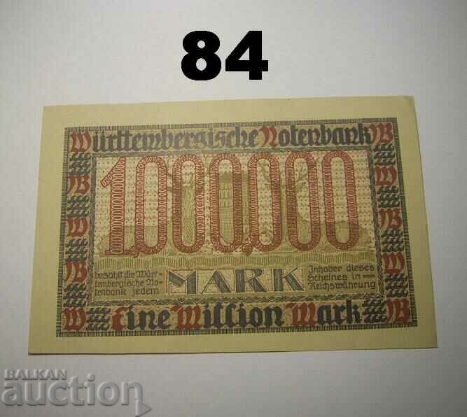 Wurttembergische Notenbank 1 million mark 1923 AU/UNC German