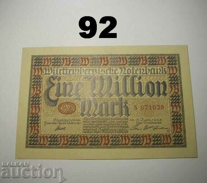 Wurttembergische Notenbank 1 million mark 1923 UNC Germany