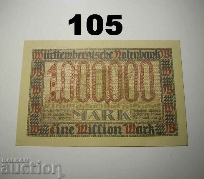 Wurttembergische Notenbank 1 million mark 1923 UNC Germany with price 25.00 BGN | € 12.78