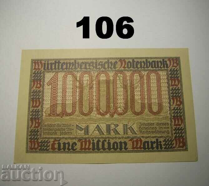 Wurttembergische Notenbank 1 million mark 1923 UNC Germany with price 20.00 BGN | € 10.23