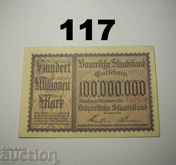 Munchen Staatsbank μάρκα 100 εκατομμυρίων 1923 XF+