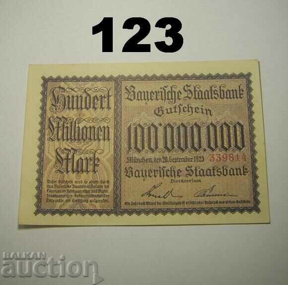 Munchen Staatsbank 100 millionen mark 1923 AU/UNC