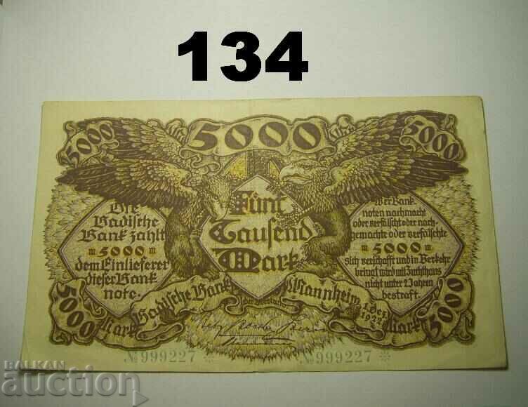 Baden 5000 mark 1922 Badische Bank VF+ with price 25.00 BGN | € 12.78 Baden 5000 mark 1922 Badische Bank VF+ with price 25.00 BGN | € 12.78