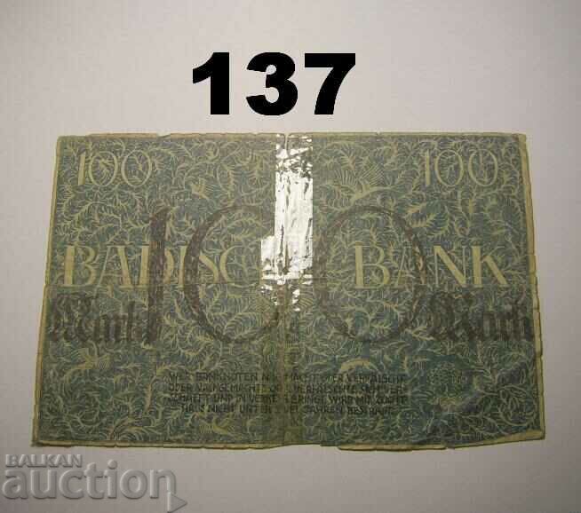 Baden 100 marks 1918 Badische Bank with price 3.00 BGN | € 1.53 Baden 100 marks 1918 Badische Bank with price 3.00 BGN | € 1.53
