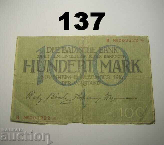 Baden 100 mark 1918 Badische Bank