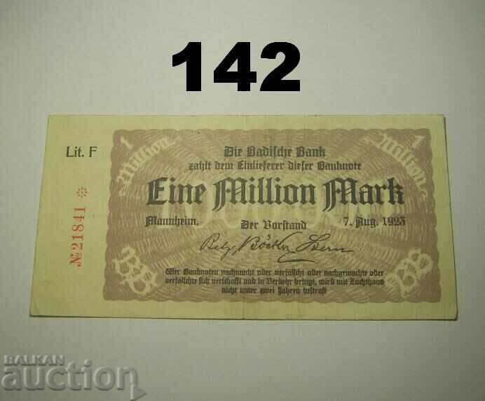 Baden 1 million mark 1923 VF Badische Bank