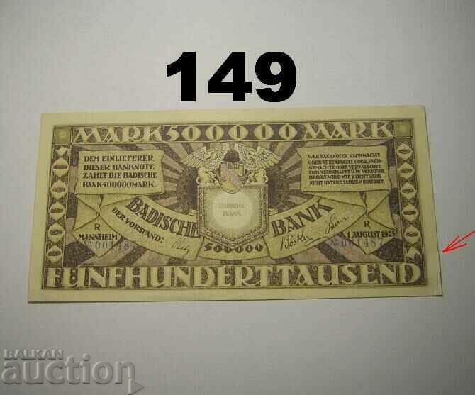 Baden 500000 marks 1923 XF+ Badische Bank with price 12.00 BGN | € 6.14