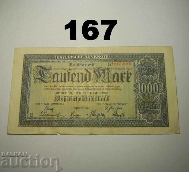 Munchen 1000 mark 1922 Bayerische Notenbank