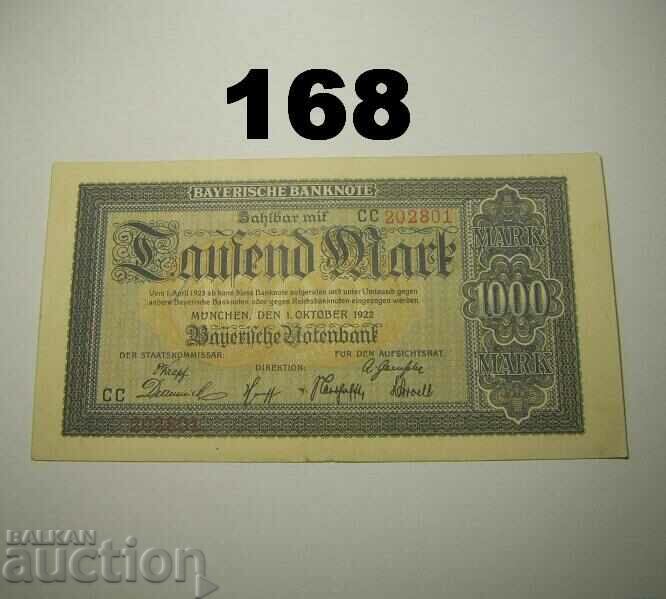 Munich 1000 mark 1922 XF Bayerische Notenbank