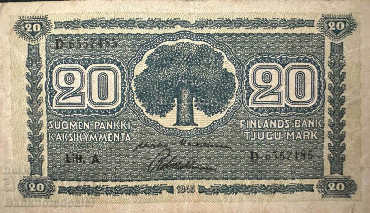 Finland 20 Markkaa 1945 Pick 78a Ref 2485