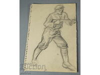 Old Master Drawing Pencil Guerrilla with a Rifle