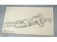 Old Master Drawing Pencil Guerrilla with a Rifle