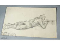 Old Master Drawing Pencil Guerrilla with a Rifle