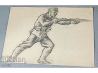 Old Master Drawing Pencil Guerrilla with a Rifle