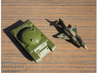 two old metal toys Russian tank and plane