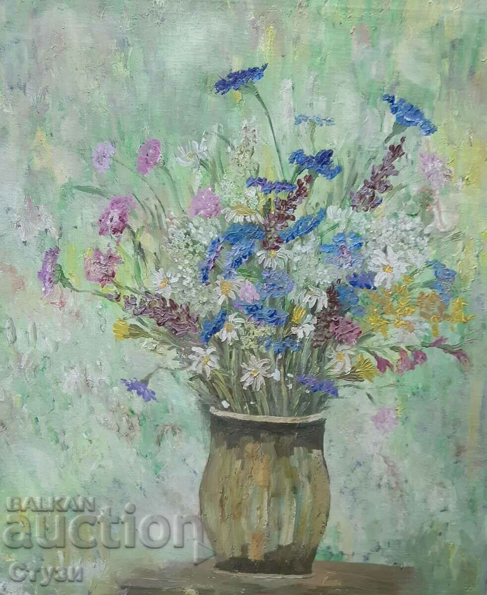Master old painting "Delva with flowers", oil, 67x56 cm Master old painting "Delva with flowers", oil, 67x56 cm