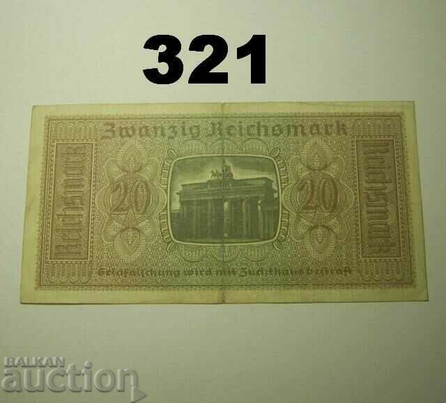 Germany 20 mark 1939-1944 VF Swastika with price 8.00 BGN | € 4.09 Germany 20 mark 1939-1944 VF Swastika with price 8.00 BGN | € 4.09