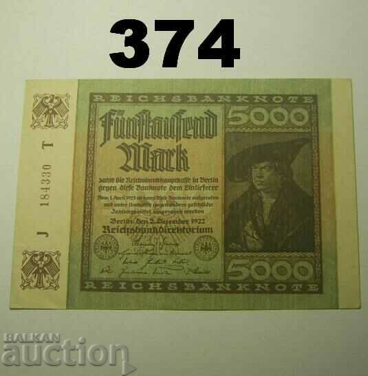 Berlin 5000 mark 1922 XF+ Germania