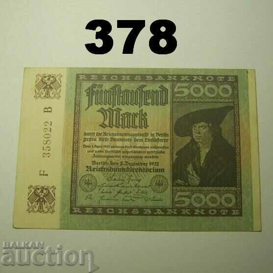 Berlin 5000 mark 1922 XF+ Germania