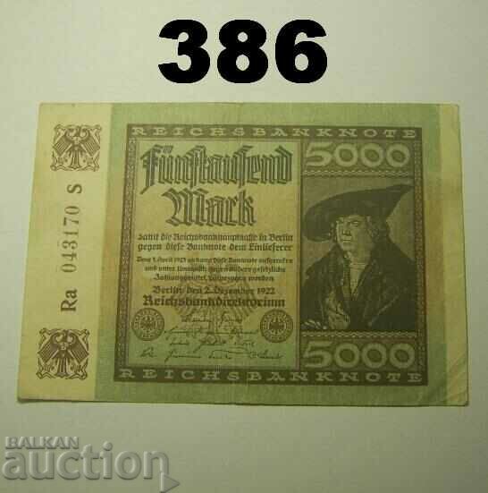 RR! Berlin 5000 mark 1922 VF "Wz. Wellen"