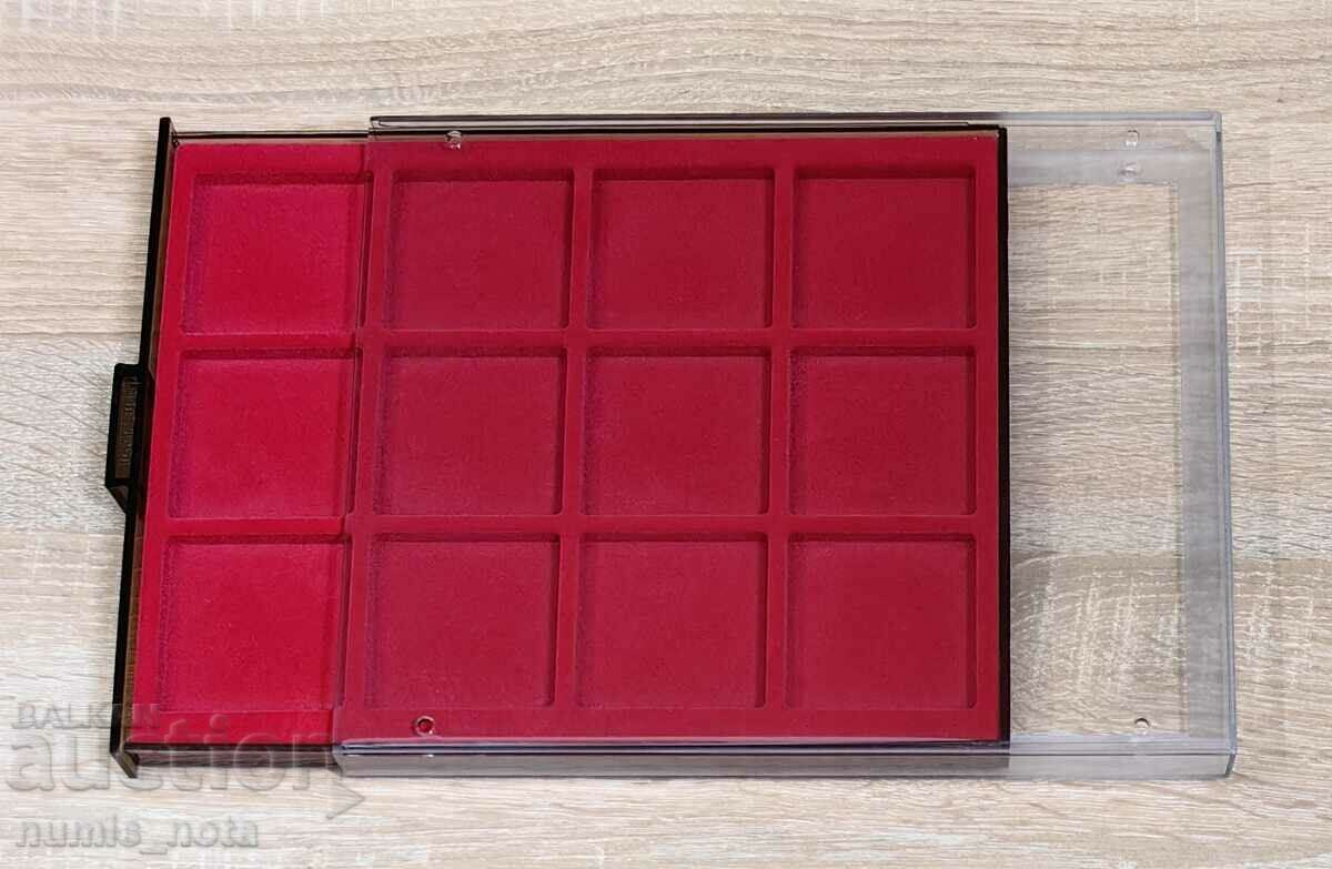 coin trays with protective cover - 12 slots x 66 mm.