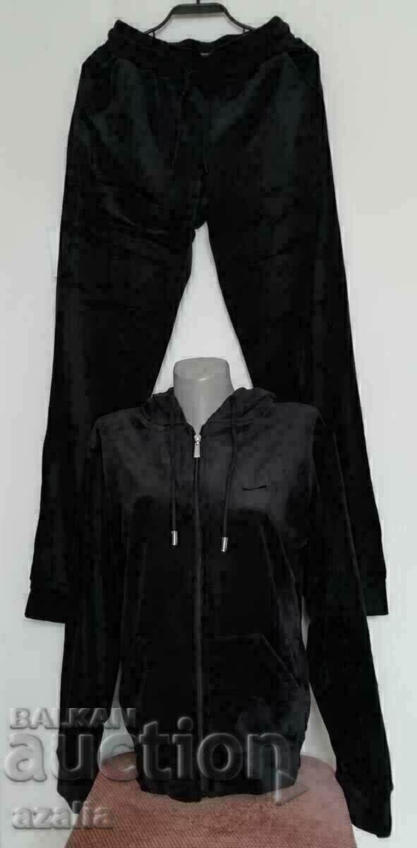 New women's tracksuit, black, with hood, 85% cotton