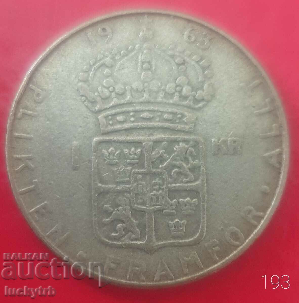 1 kroner 1963 - Sweden - Silver