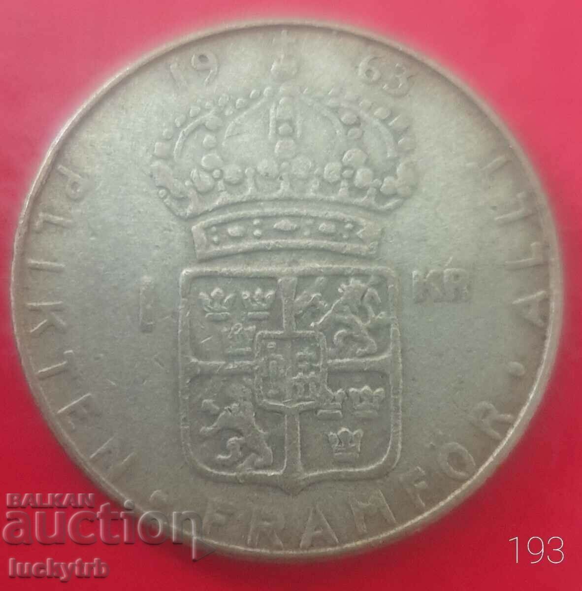 1 kroner 1963 - Sweden - Silver