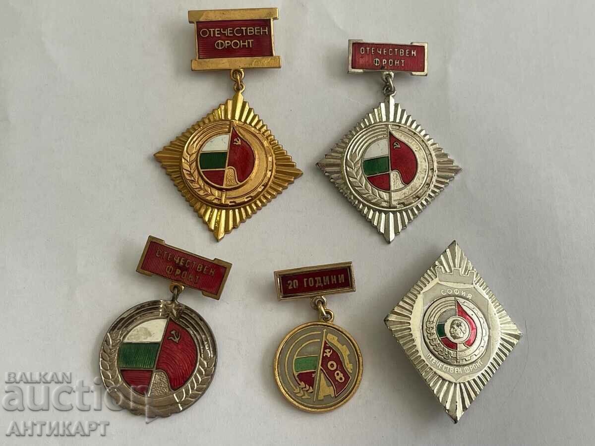 5 pieces of badges signs communist Bulgaria OF Fatherland. front