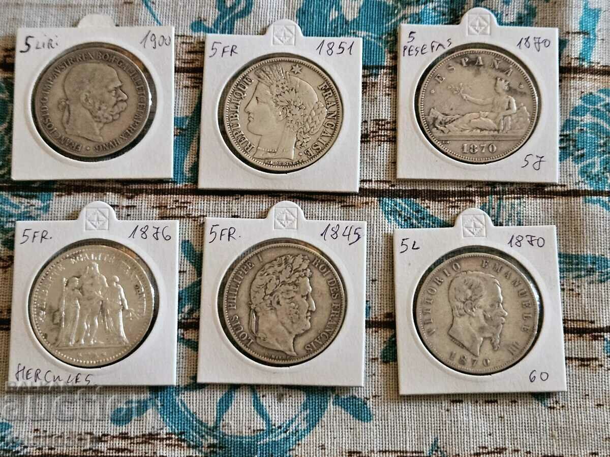 Lot of 6 coins with denomination - 5! SILVER