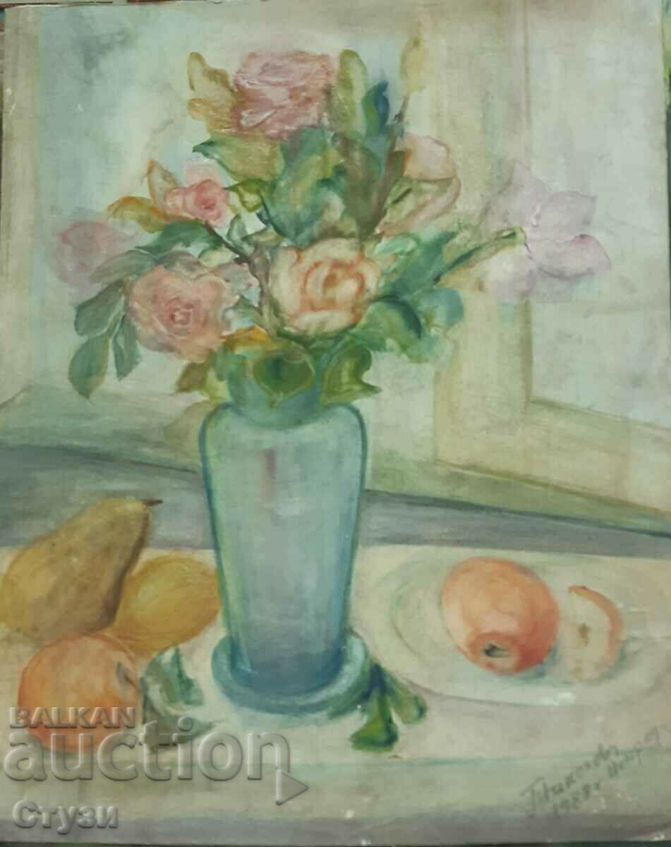 Tablou "Natură moartă", G. Nikolova, tehnică mixtă, 61x49 cm - Lichidare de stoc