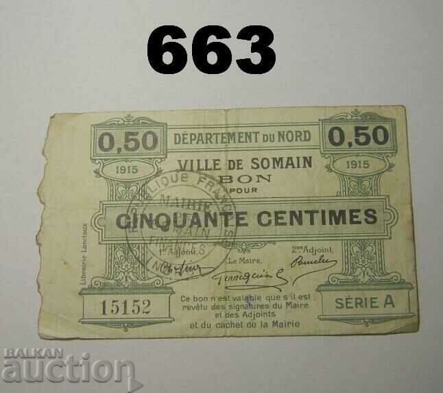 France Ville de Somain 50 centimes 1915 Fine+