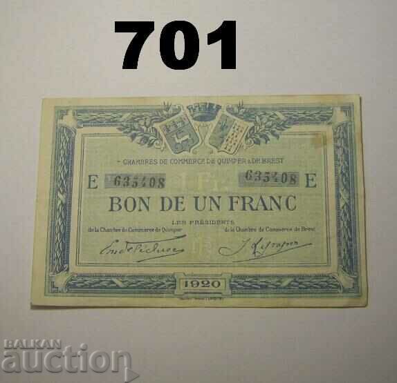 France 1 franc 1920 Quimper & De Brest