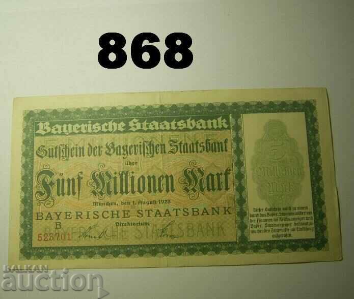 Munich 5 million mark 1923 XF Staatsbank