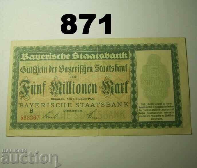 Munich 5 million mark 1923 XF Staatsbank