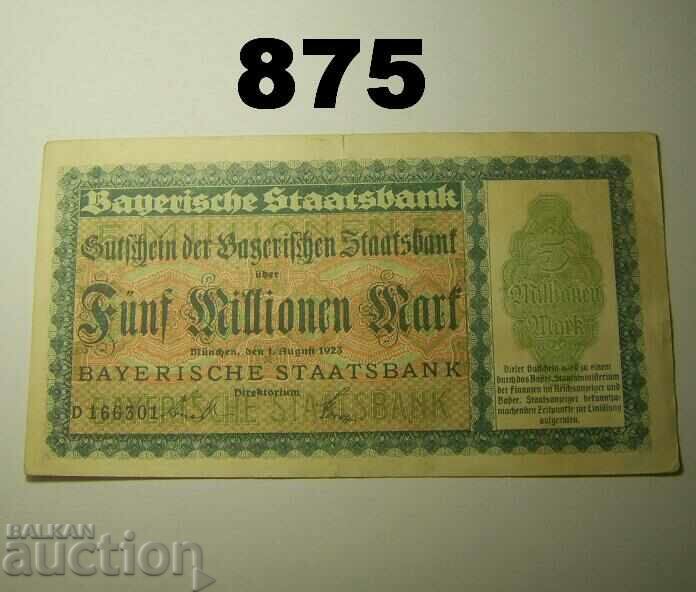 Munich 5 million mark 1923 Staatsbank