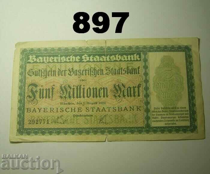 Munich 5 million mark 1923 Staatsbank