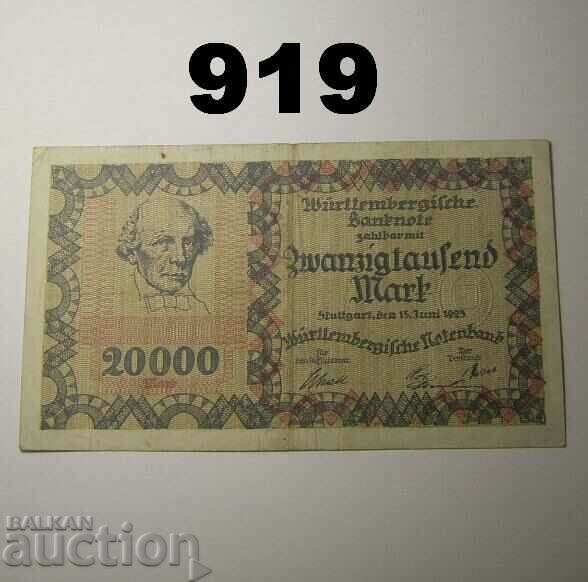 Wurttemberg 20000 marks 1923 Notenbank VF