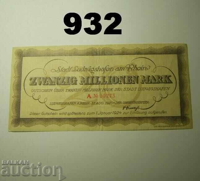 Ludwigshafen 20 εκατομμύρια μάρκο 1923 Notgeld