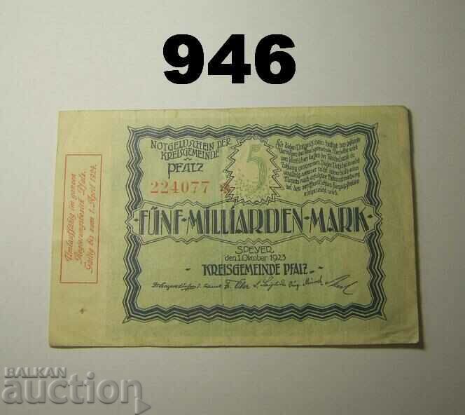 Speyer Pfalz 5 milliarden mark 1923 VF