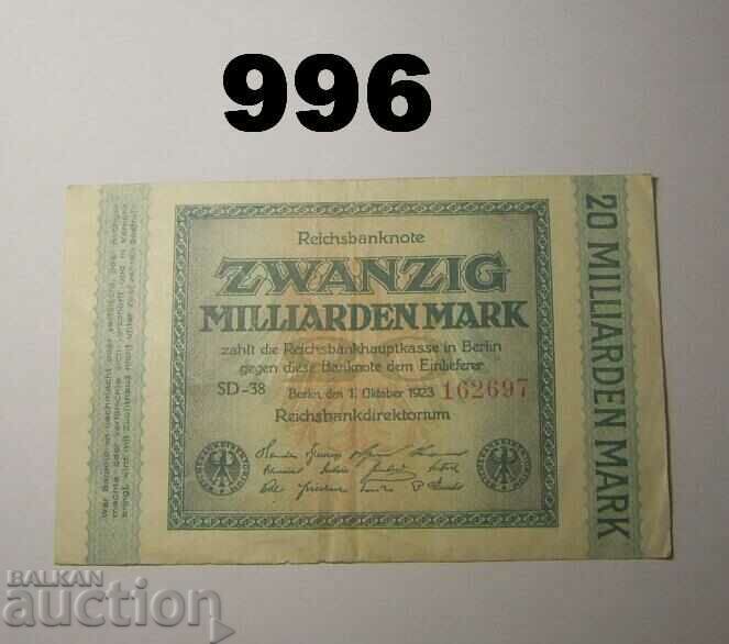 Germany 20 Billion Marks 1923 VF+