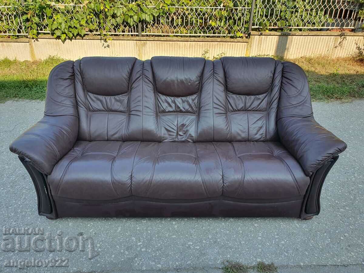 Beautiful massive sofa with natural leather!