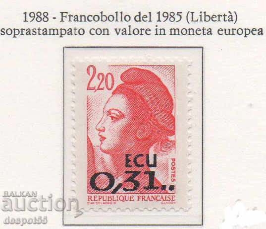 1988. France. "Liberty" - overprint. Denomination in euro.