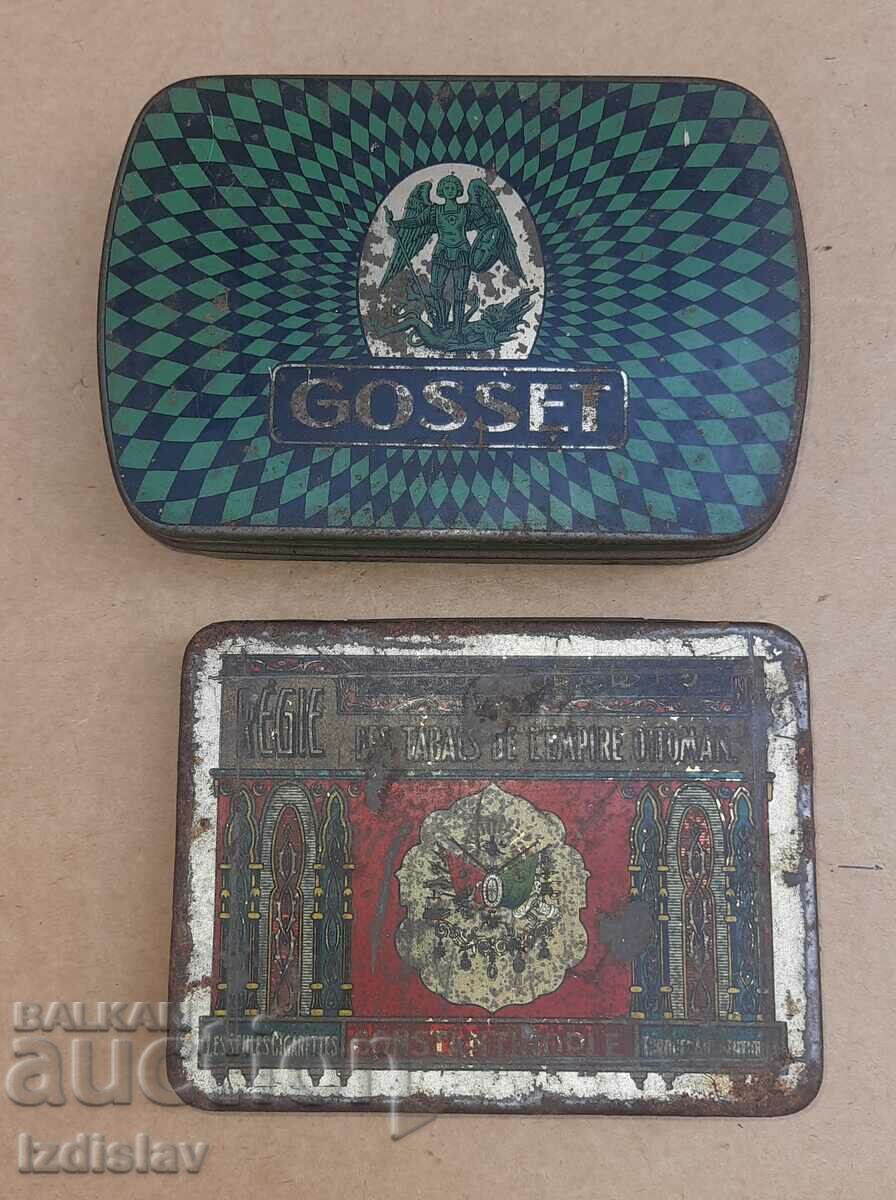 Vintage metal lithographed cigarette boxes