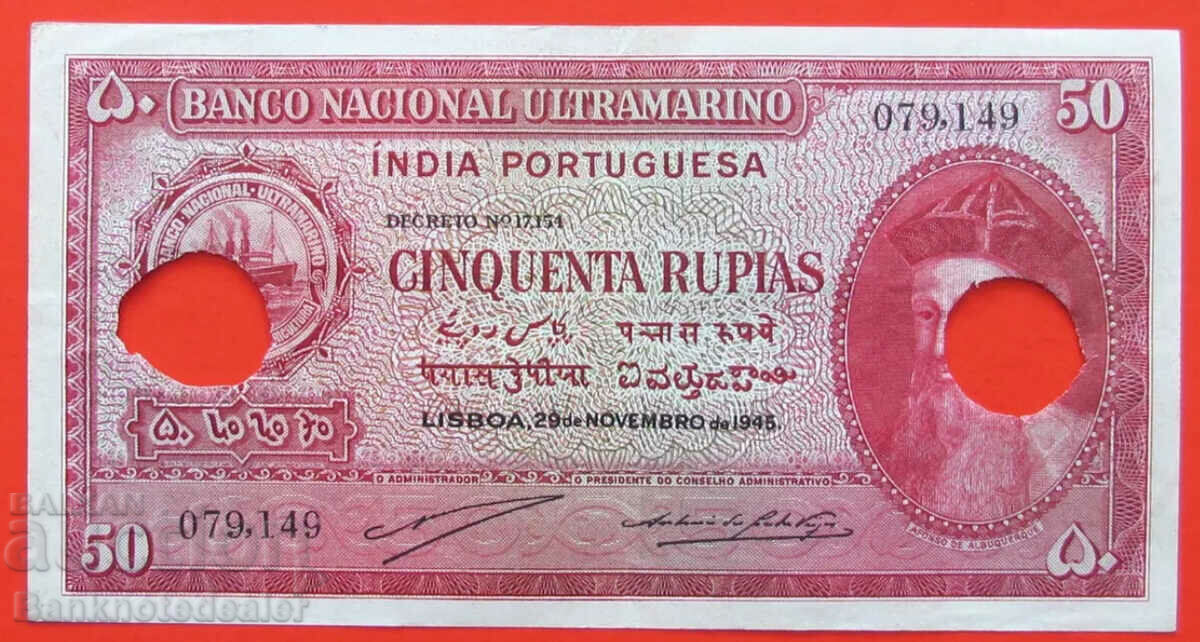 Portugal India 50 Rupias 1945 Cancelled  Rare Pick 38