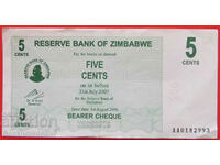 Zimbabwe 5 Centi 2007 Pick 34 Ref 2993