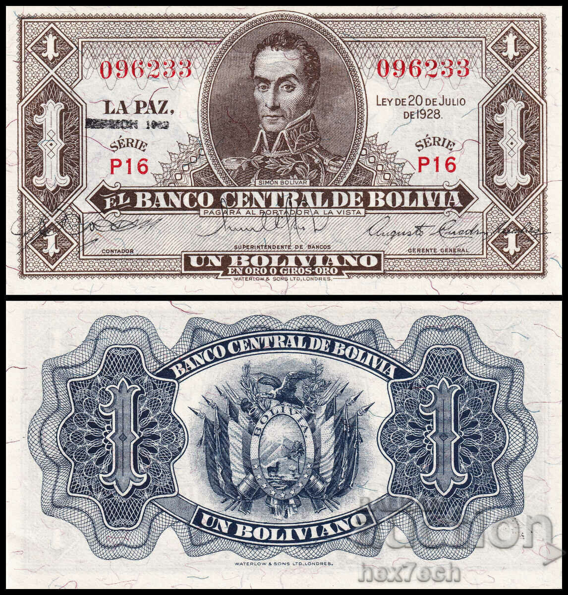 ❤️ ⭐ Bolivia 1928 supratipărire 1952 1 boliviano UNC nou ⭐ ❤️